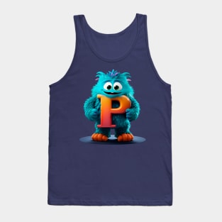 Cute Monster for Kids Alphabet Letter P Funny Back to School Tank Top